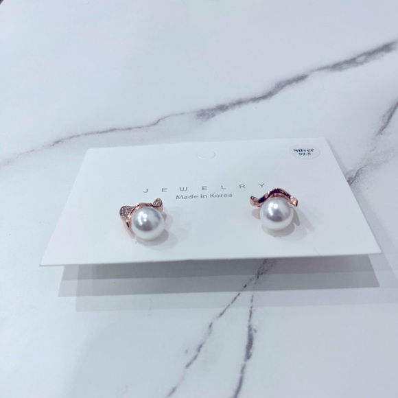 Pearl & Diamonds (Rose Gold) Earrings-Sterling Silver - Picture 3 of 3